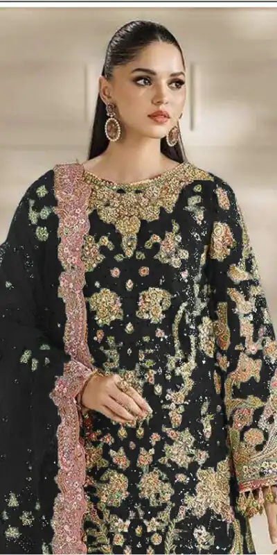 Fancy Black Chiffon Sequins Work Salwar Suit