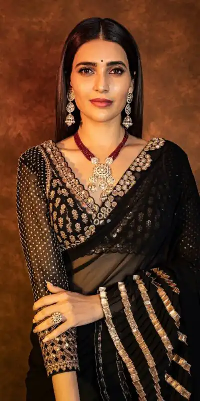 Fancy Black Faux Georgette Embroidery Work Saree