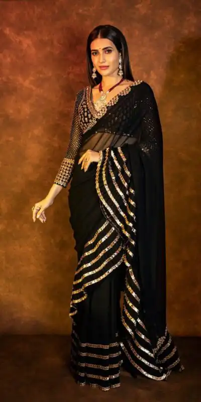 Fancy Black Faux Georgette Embroidery Work Saree