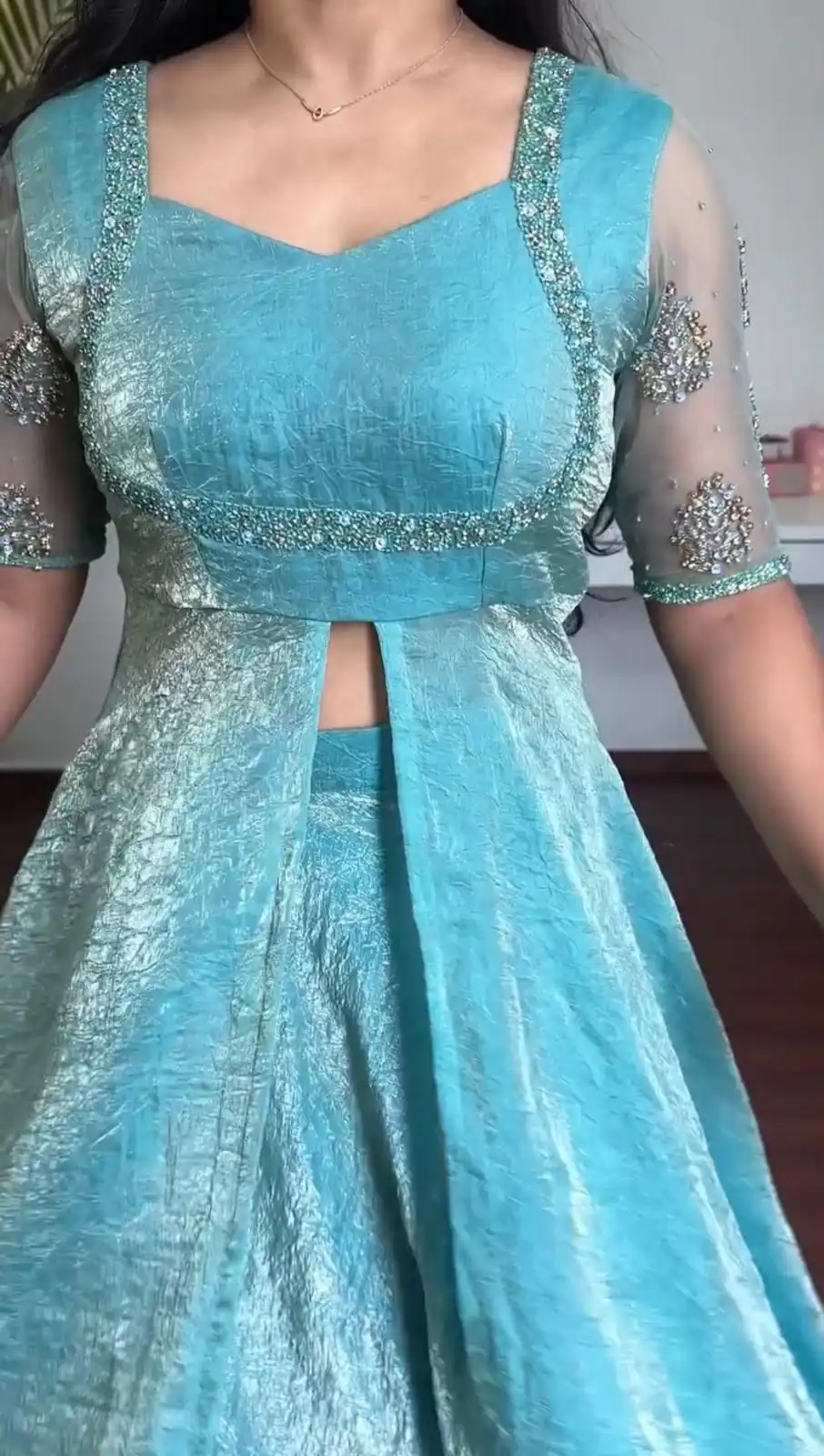 Fancy Blue Fendy Crush Hand Work Gown