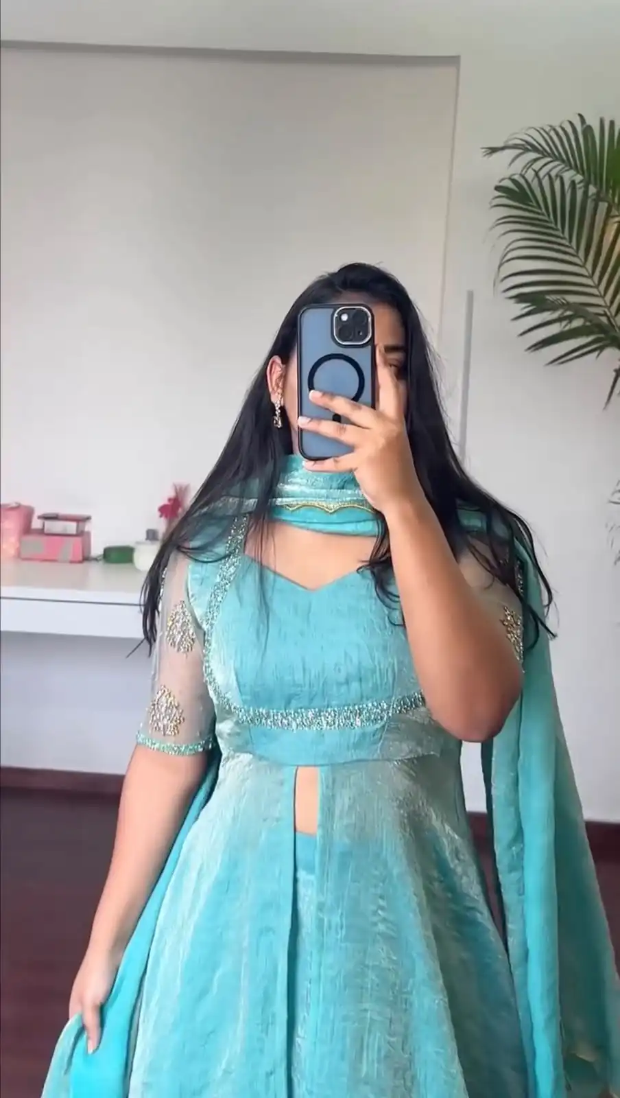 Fancy Blue Fendy Crush Hand Work Gown