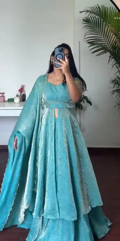Fancy Blue Fendy Crush Hand Work Gown