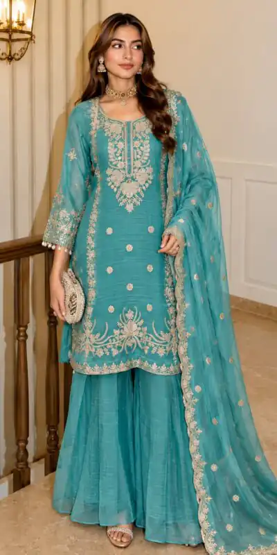 Fancy Blue Salsa Crash Sequins Work Salwar Suit