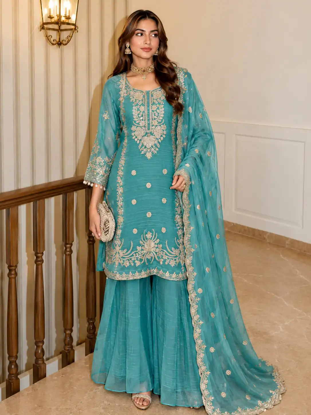 Fancy Blue Salsa Crash Sequins Work Salwar Suit