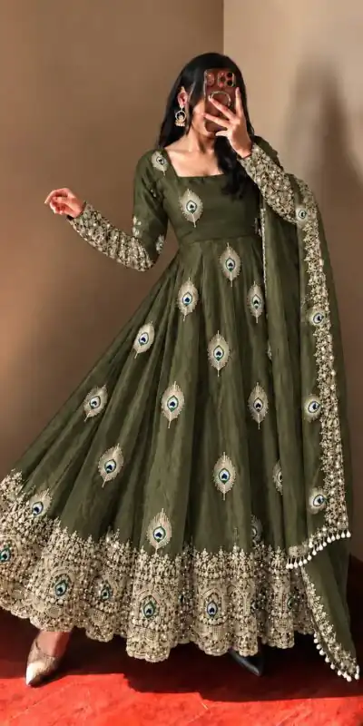 Fancy Mehendi Fendy Silk Sequins Work Gown