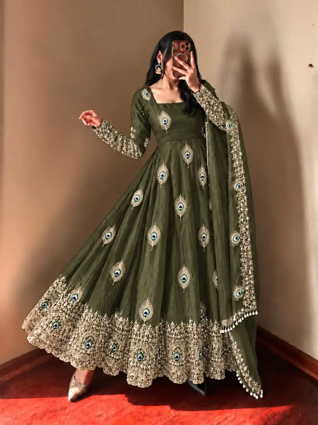 Fancy Mehendi Fendy Silk Sequins Work Gown