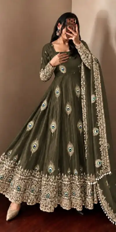 Fancy Mehendi Fendy Silk Sequins Work Gown