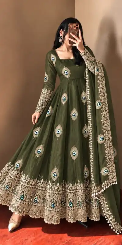 Fancy Mehendi Fendy Silk Sequins Work Gown