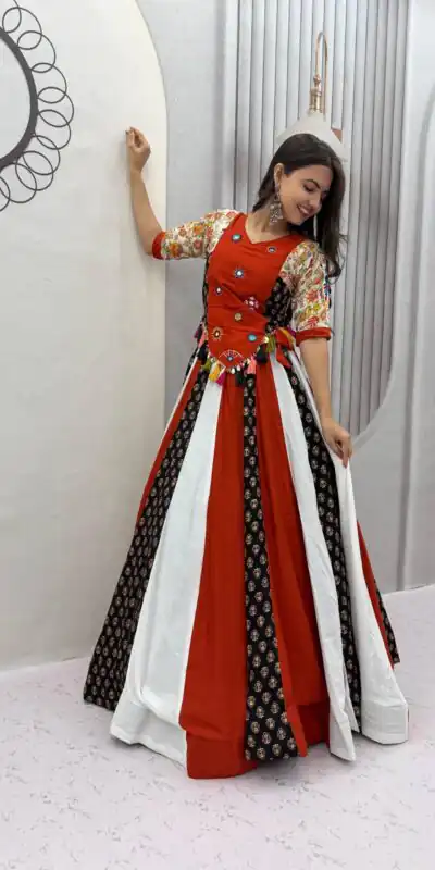 Fancy Red Pure Cotton Hand Work Lehenga Choli
