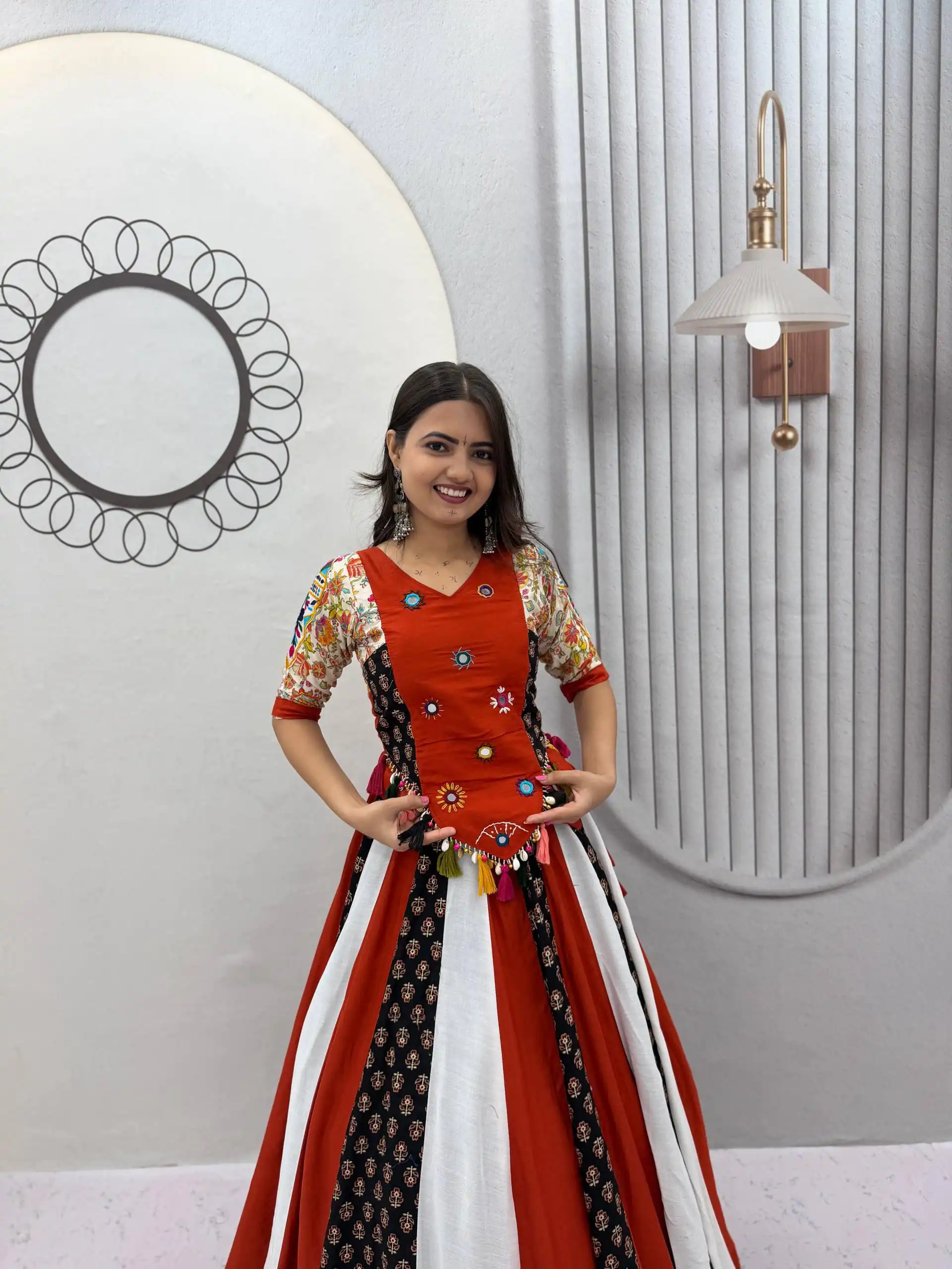 Fancy Red Pure Cotton Hand Work Lehenga Choli
