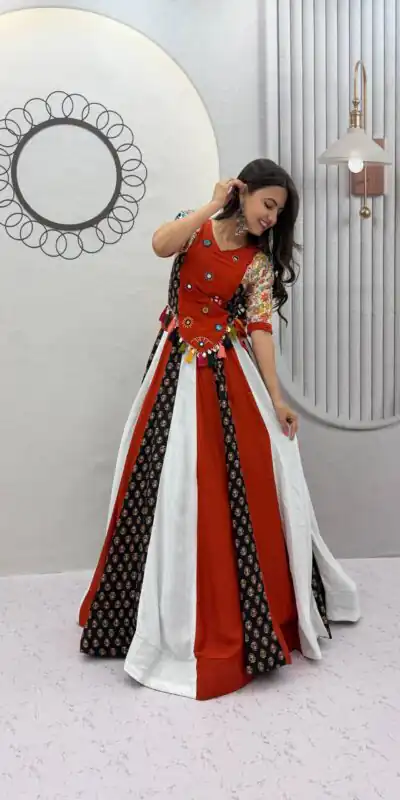 Fancy Red Pure Cotton Hand Work Lehenga Choli