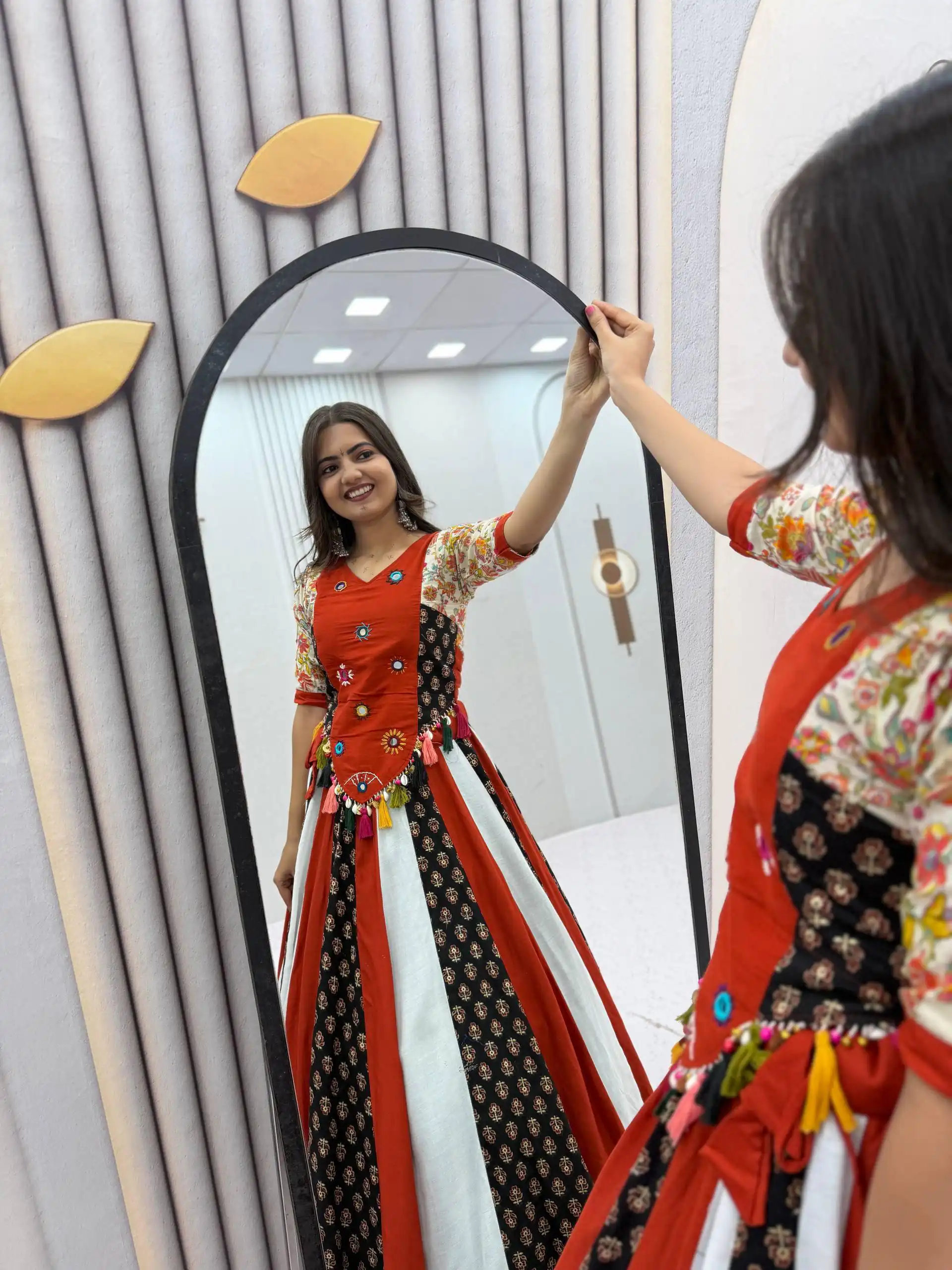 Fancy Red Pure Cotton Hand Work Lehenga Choli