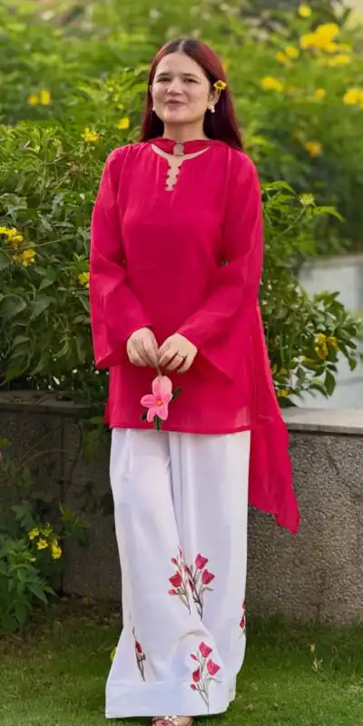 Glowing Red Mal Chanderi Cotton Embroider Work Salwar Suit