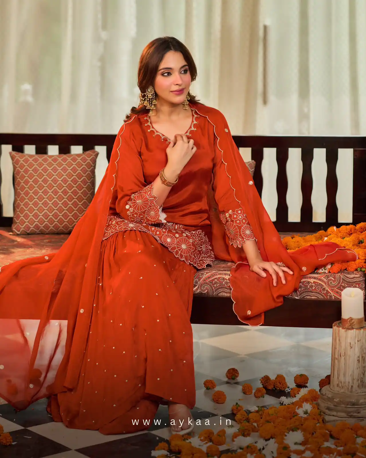 Glowing Rust Chinon Silk Sequence Work Salwar Suit