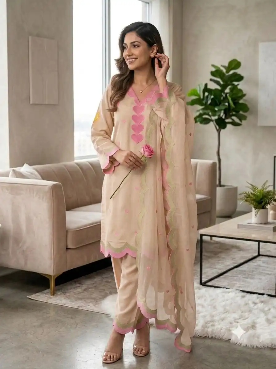 Graceful Chiku Mul Chanderi Silk Embroidery Work Salwar Suit