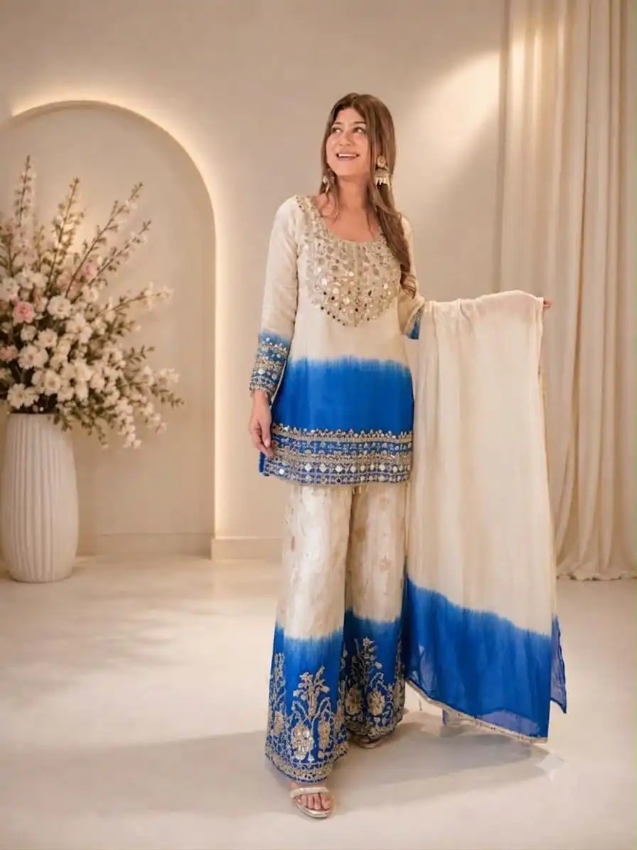 Grand Blue Star Georgette Mirror Work Salwar Suit