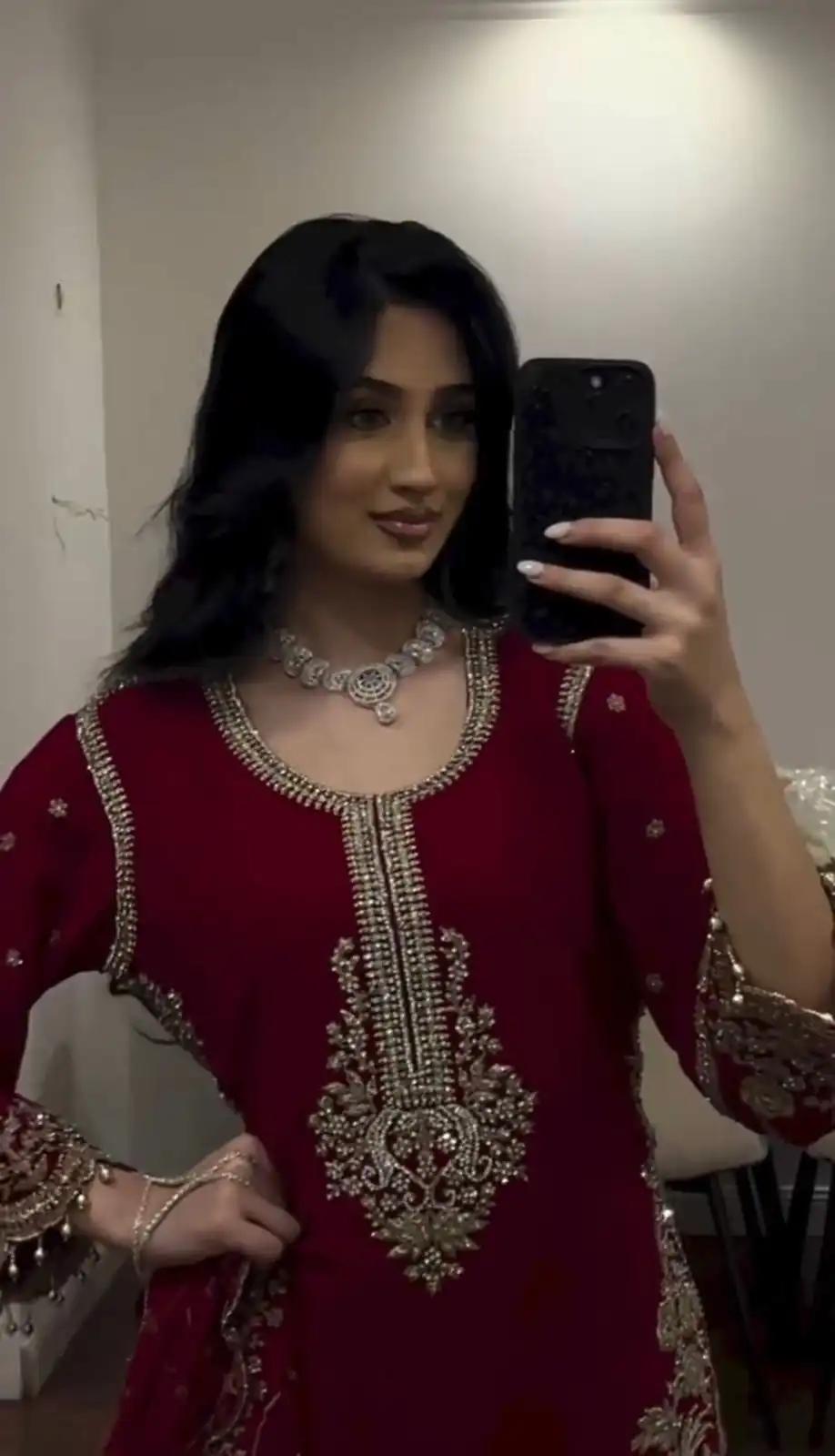 Magical Maroon Faux Georgette Embroidery Work Salwar Suit