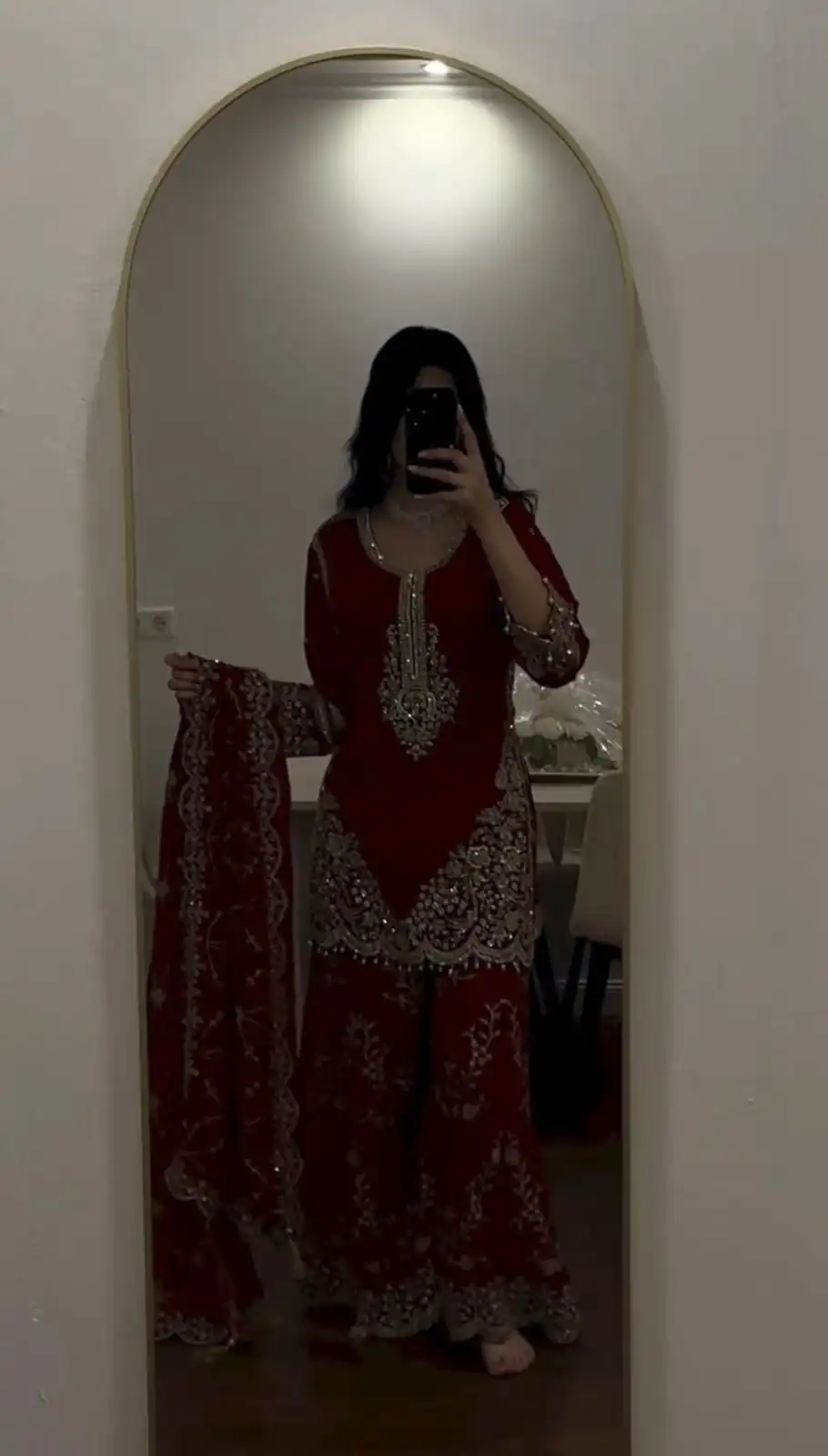 Magical Maroon Faux Georgette Embroidery Work Salwar Suit