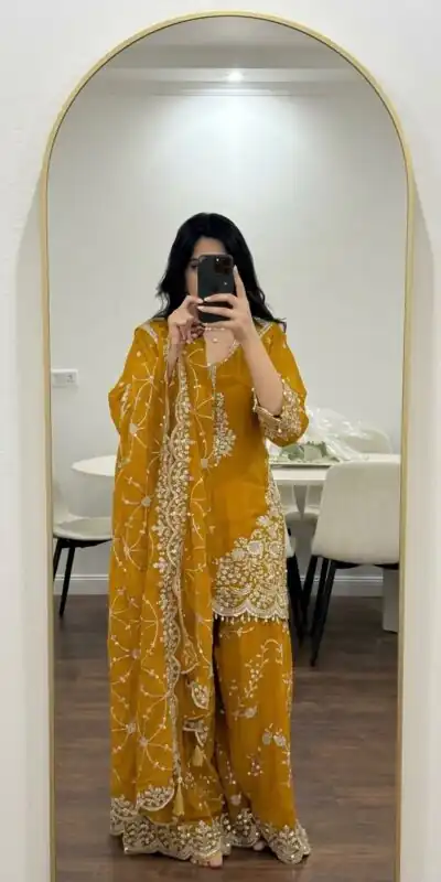 Magical Yellow Faux Georgette Embroidery Work Salwar Suit