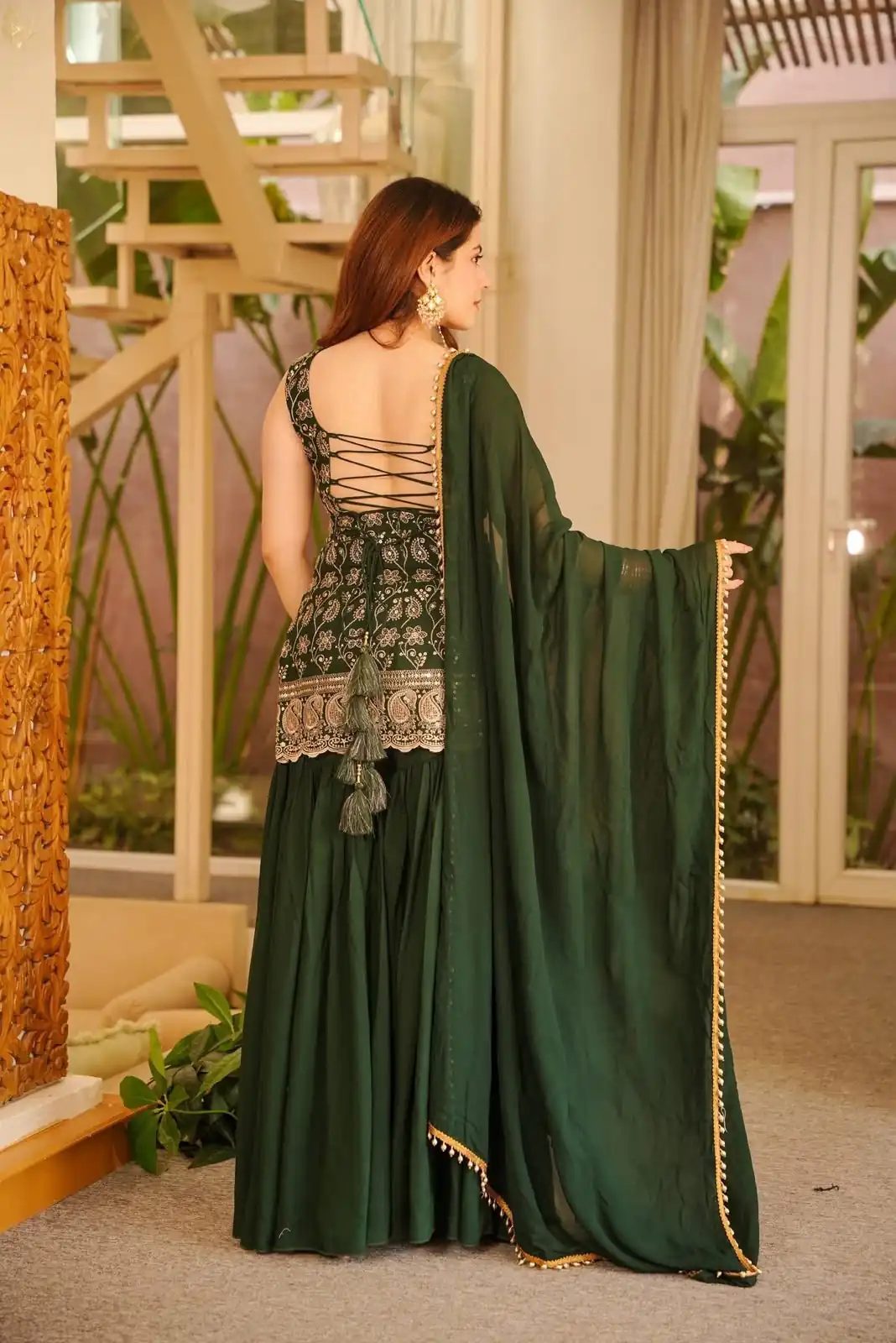 Pretty Green Faux Georgette Sequences Work Salwar Suit