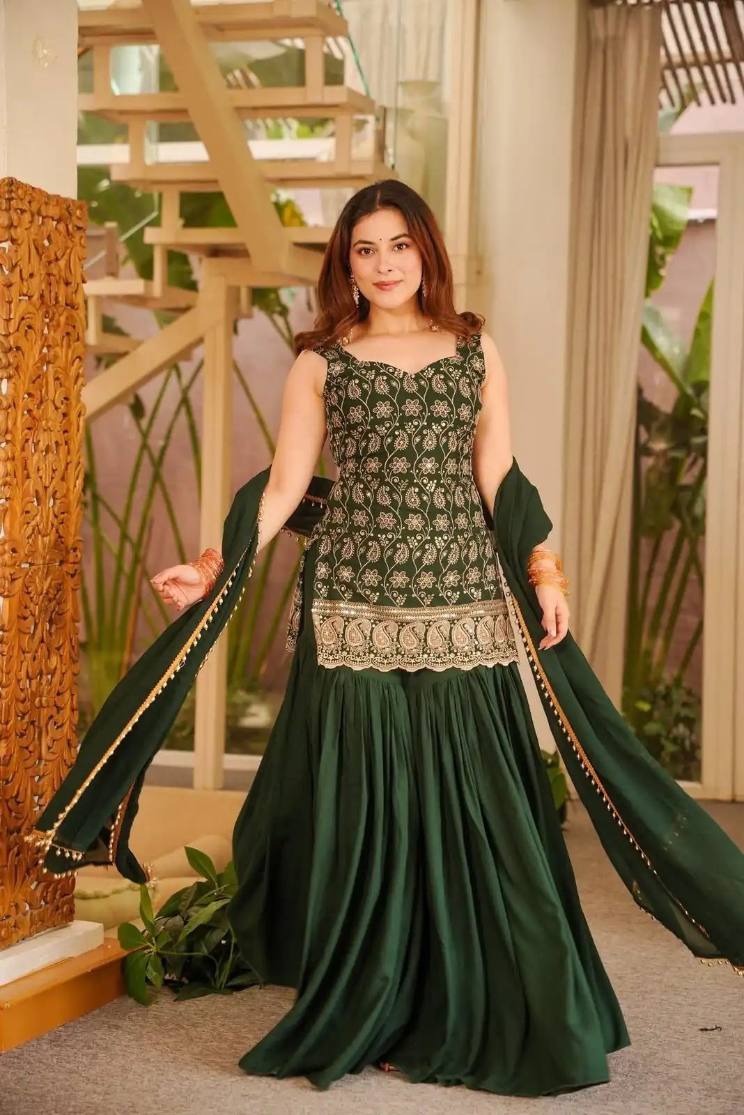 Pretty Green Faux Georgette Sequences Work Salwar Suit