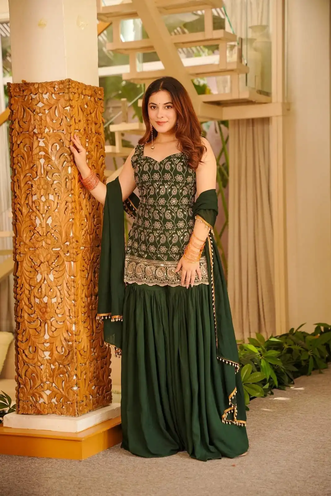 Pretty Green Faux Georgette Sequences Work Salwar Suit