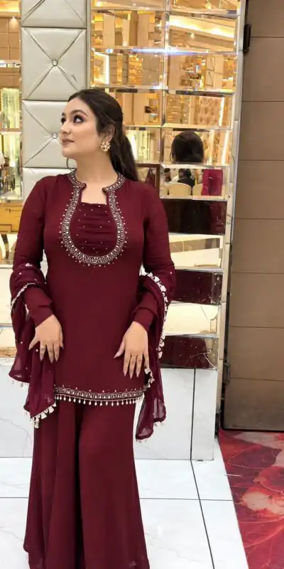 Pretty Maroon Georgette Hand Work Salwar Suit