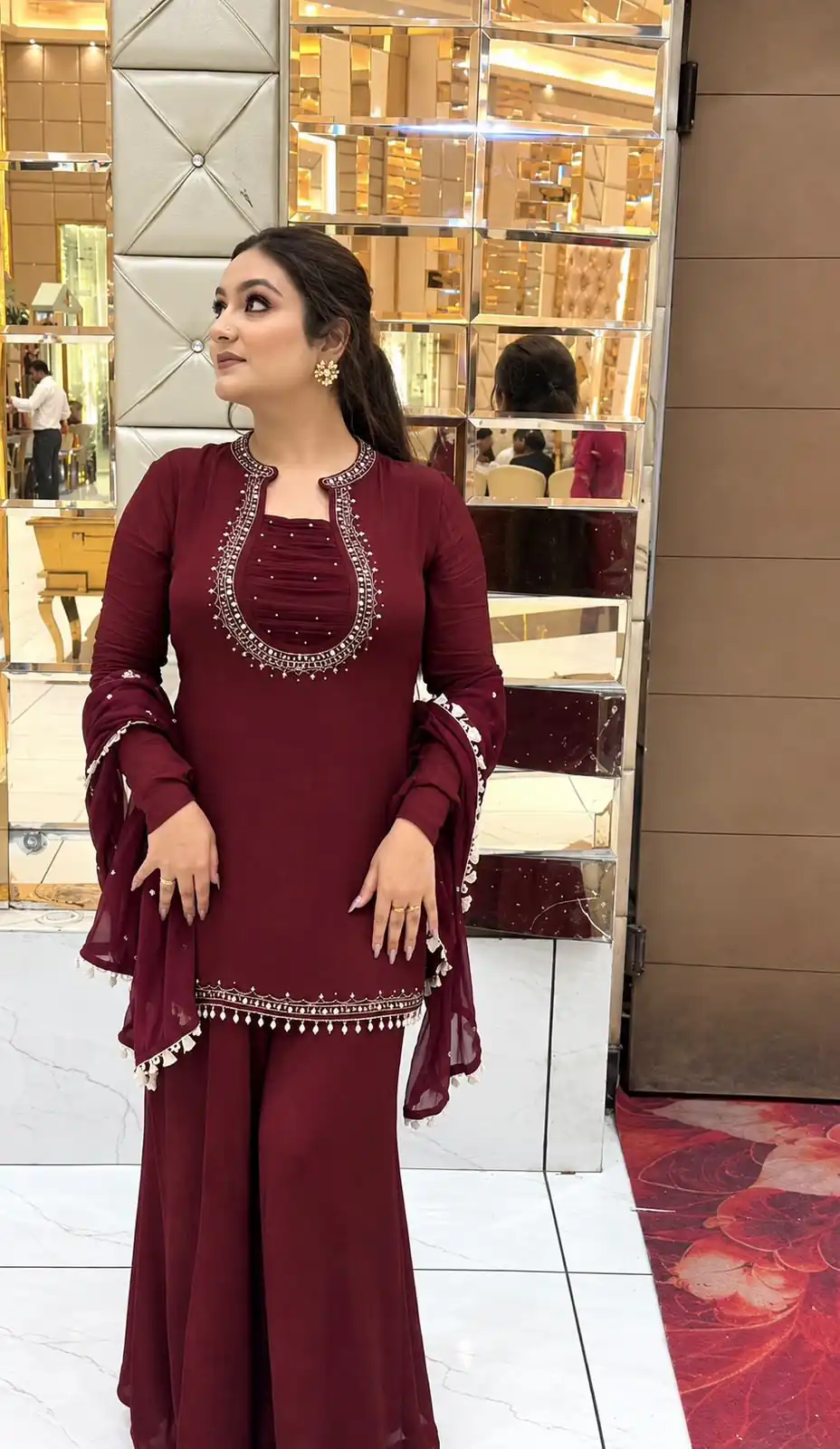 Pretty Maroon Georgette Hand Work Salwar Suit