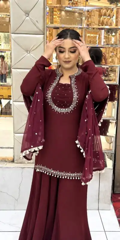 Pretty Maroon Georgette Hand Work Salwar Suit