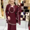 Pretty Maroon Georgette Hand Work Salwar Suit
