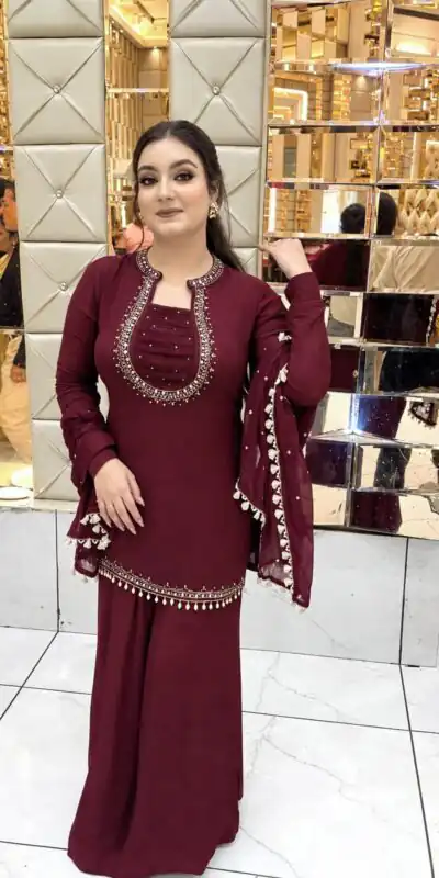 Pretty Maroon Georgette Hand Work Salwar Suit