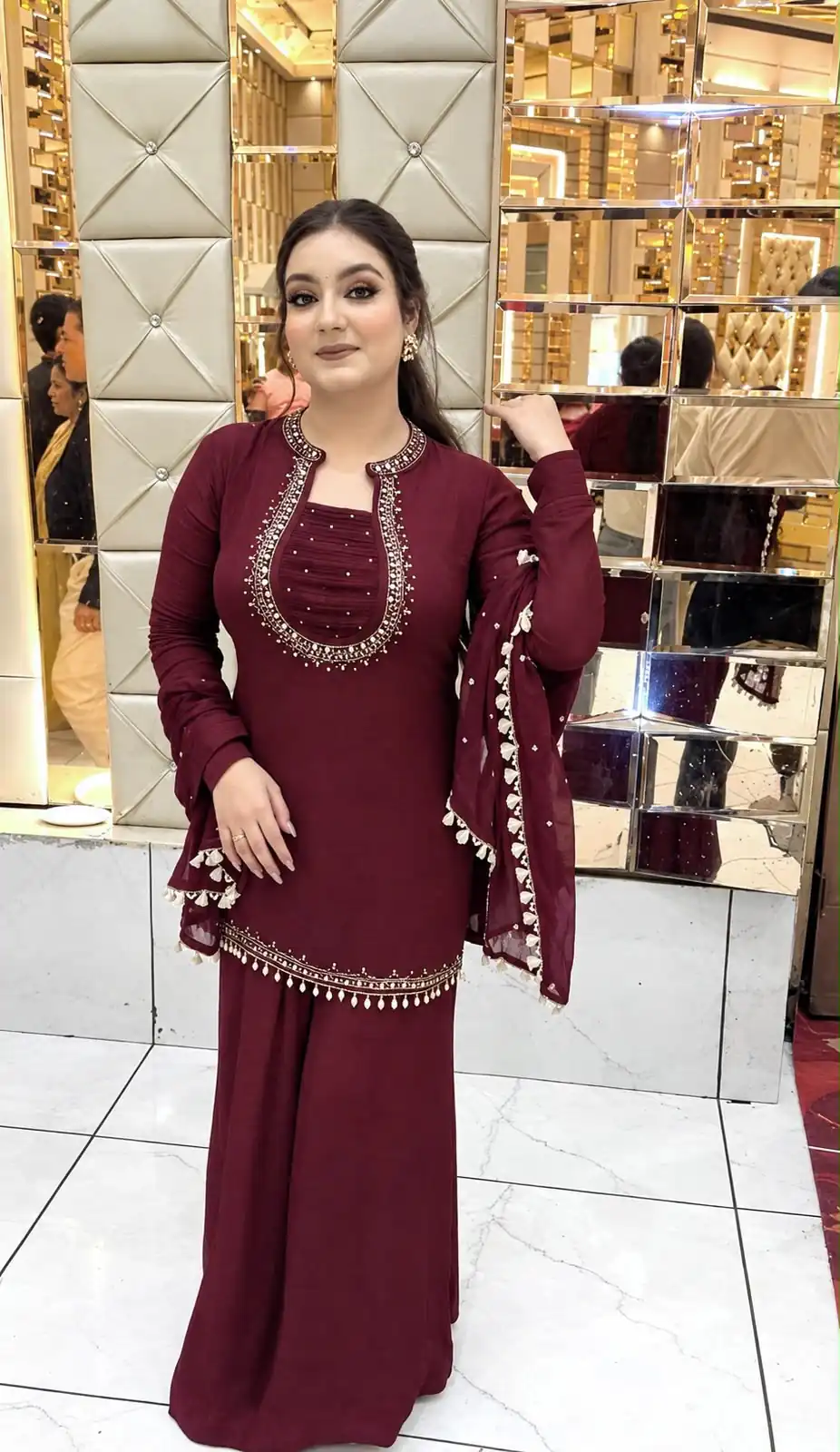 Pretty Maroon Georgette Hand Work Salwar Suit