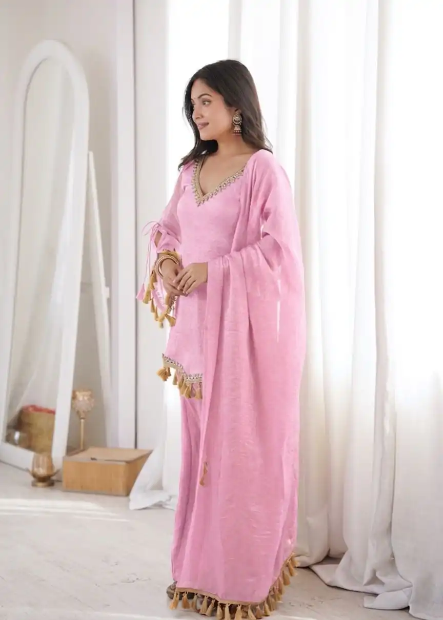 Pretty Pink Doremon Crush Mirror Work Salwar Suit
