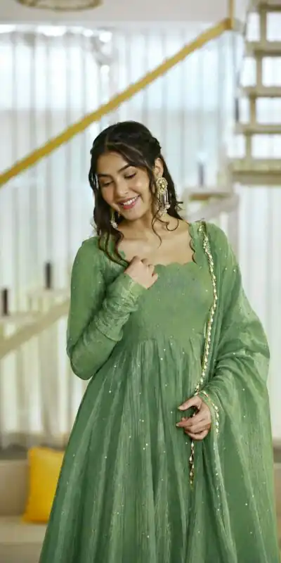 Pretty Pista Salsa Silk Embroidery Work Gown