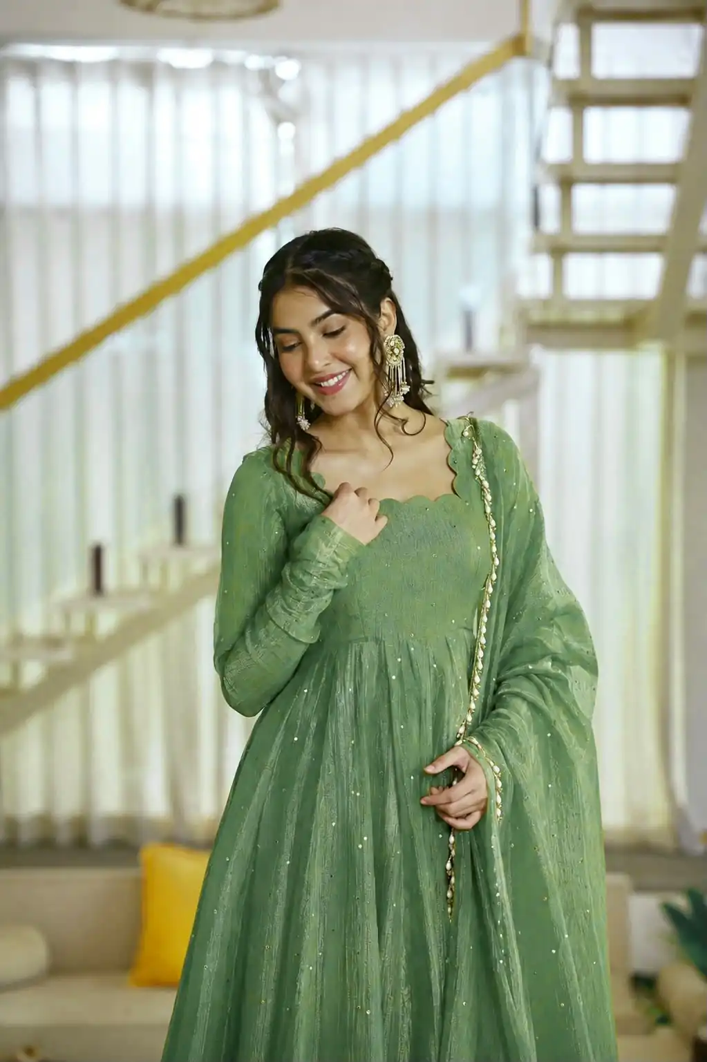 Pretty Pista Salsa Silk Embroidery Work Gown