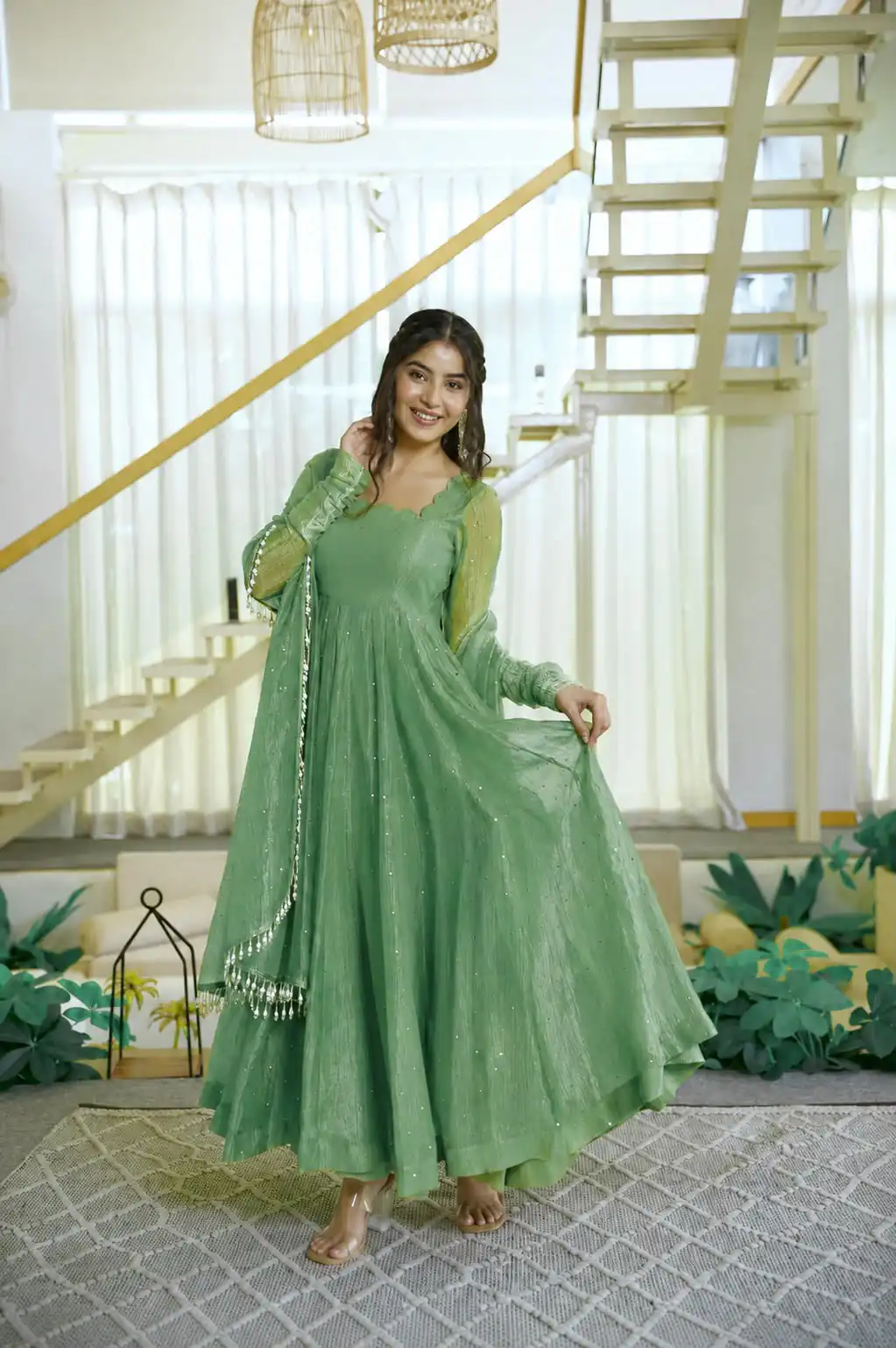 Pretty Pista Salsa Silk Embroidery Work Gown