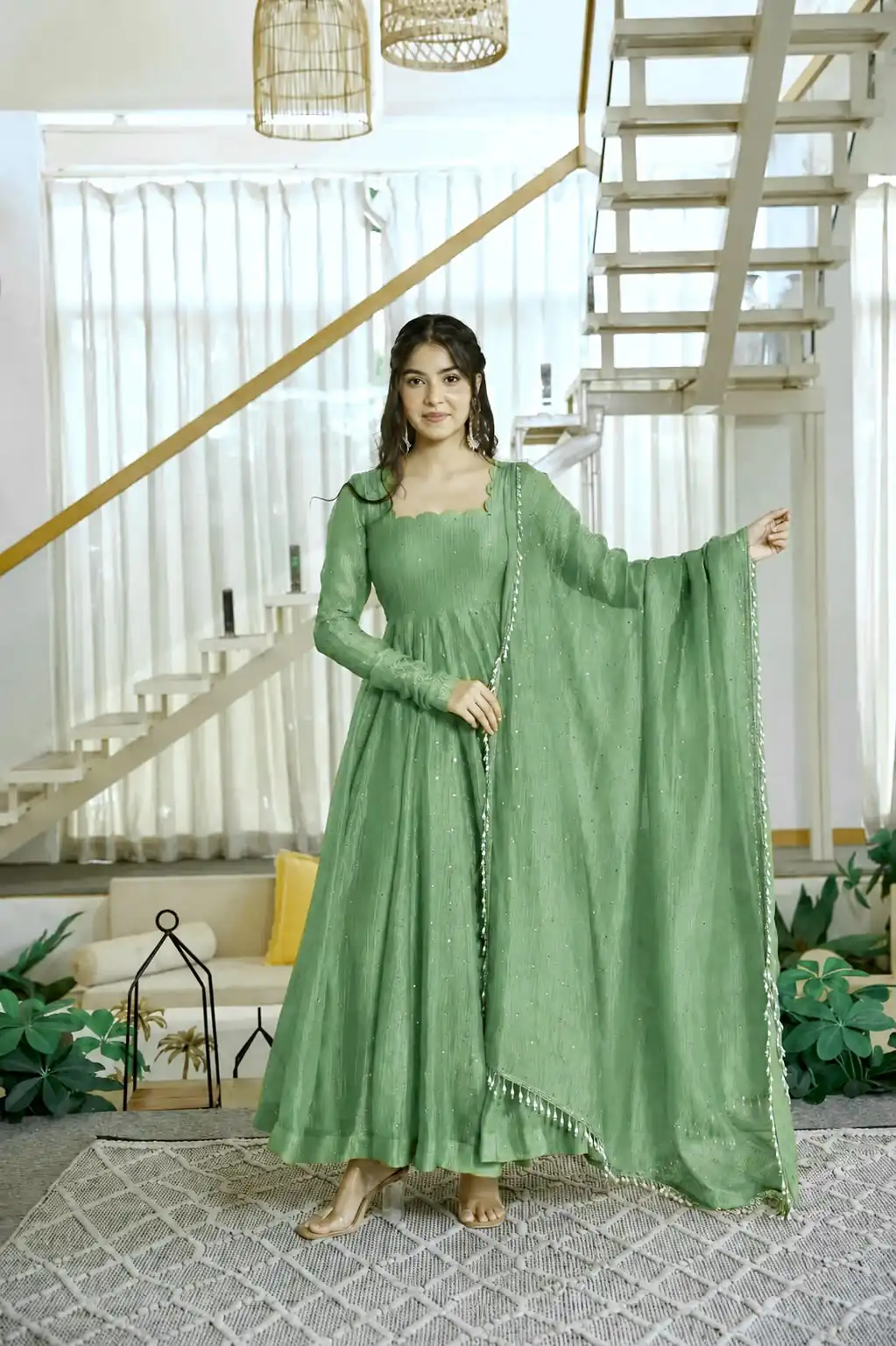 Pretty Pista Salsa Silk Embroidery Work Gown