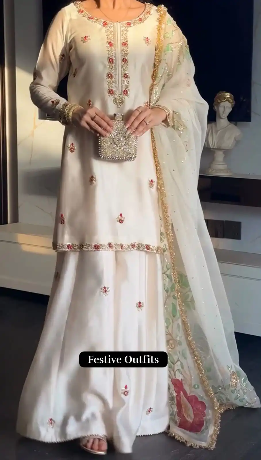 Pretty White Faux Georgette Embroidery Work Salwar Suit