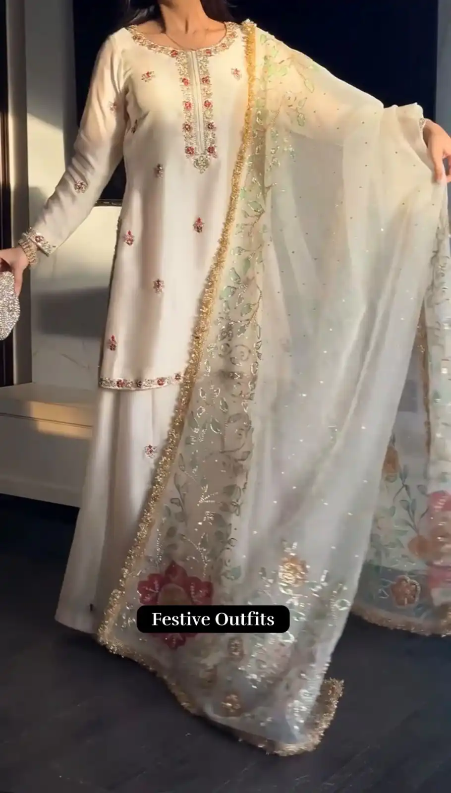 Pretty White Faux Georgette Embroidery Work Salwar Suit