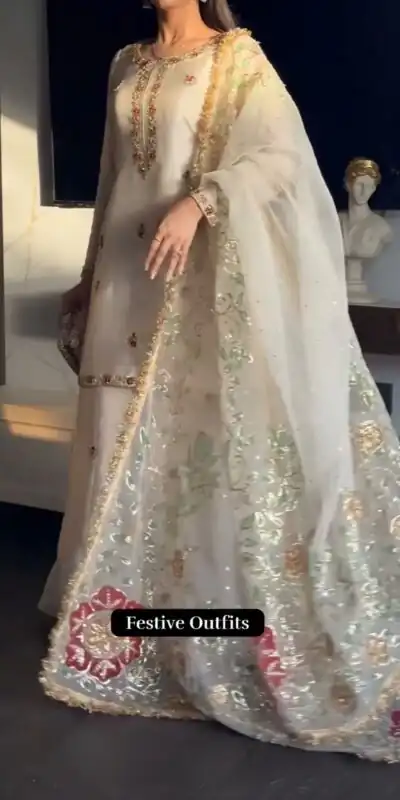 Pretty White Faux Georgette Embroidery Work Salwar Suit