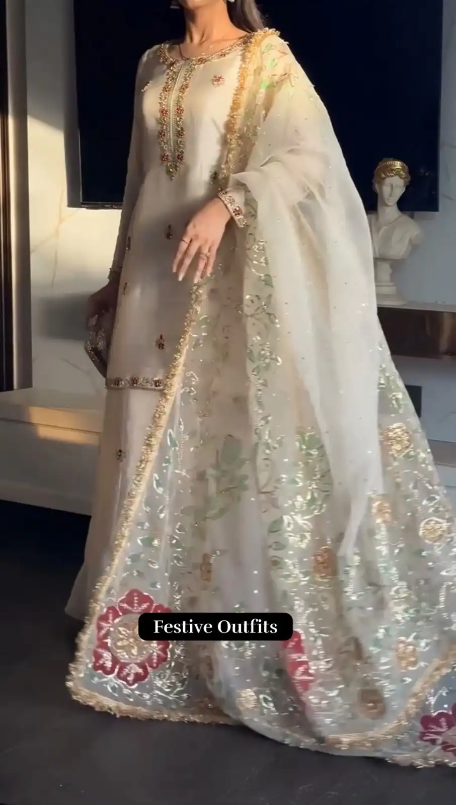 Pretty White Faux Georgette Embroidery Work Salwar Suit