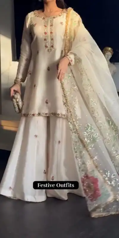 Pretty White Faux Georgette Embroidery Work Salwar Suit