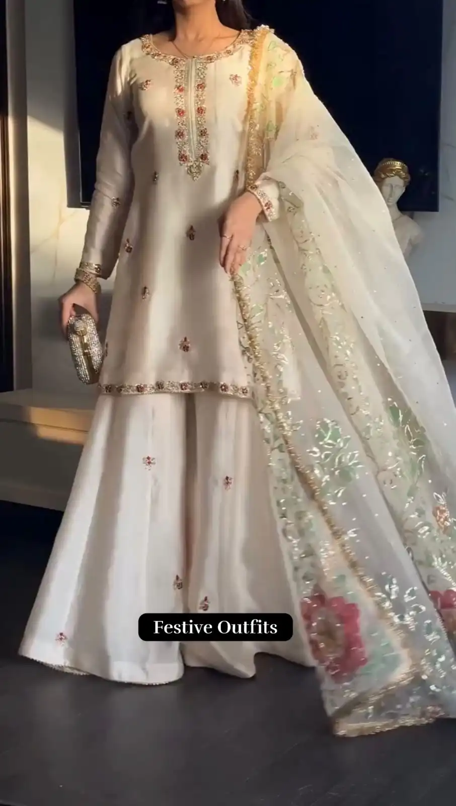 Pretty White Faux Georgette Embroidery Work Salwar Suit