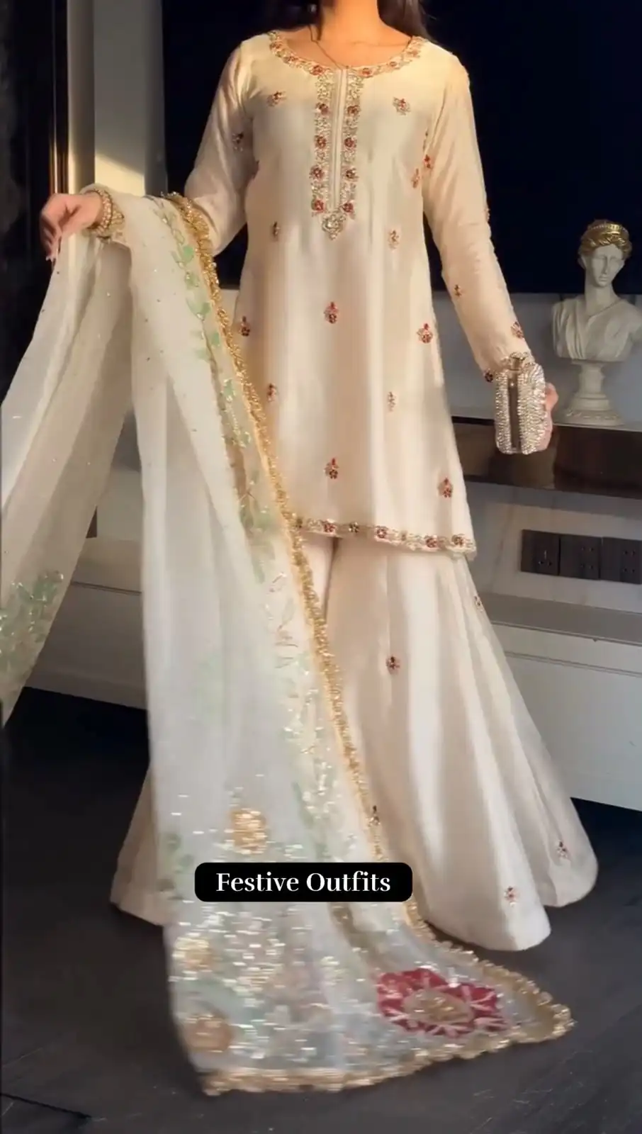 Pretty White Faux Georgette Embroidery Work Salwar Suit