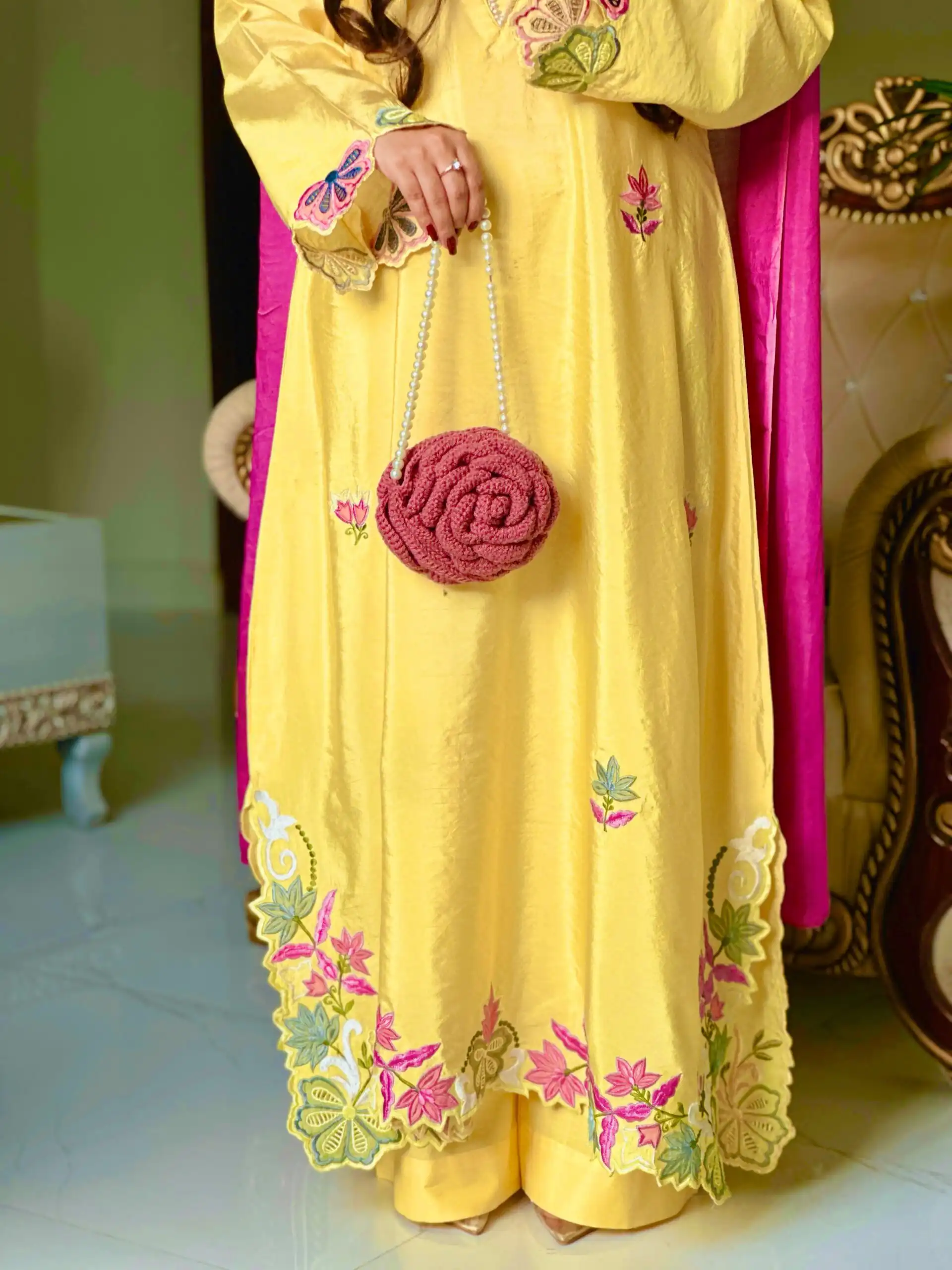 Pretty Yellow Ho Silk Sequins Work Salwar Suit