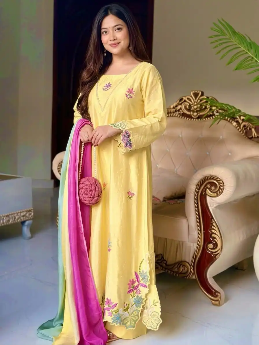 Pretty Yellow Ho Silk Sequins Work Salwar Suit