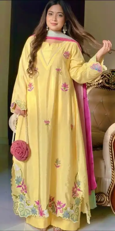 Pretty Yellow Ho Silk Sequins Work Salwar Suit