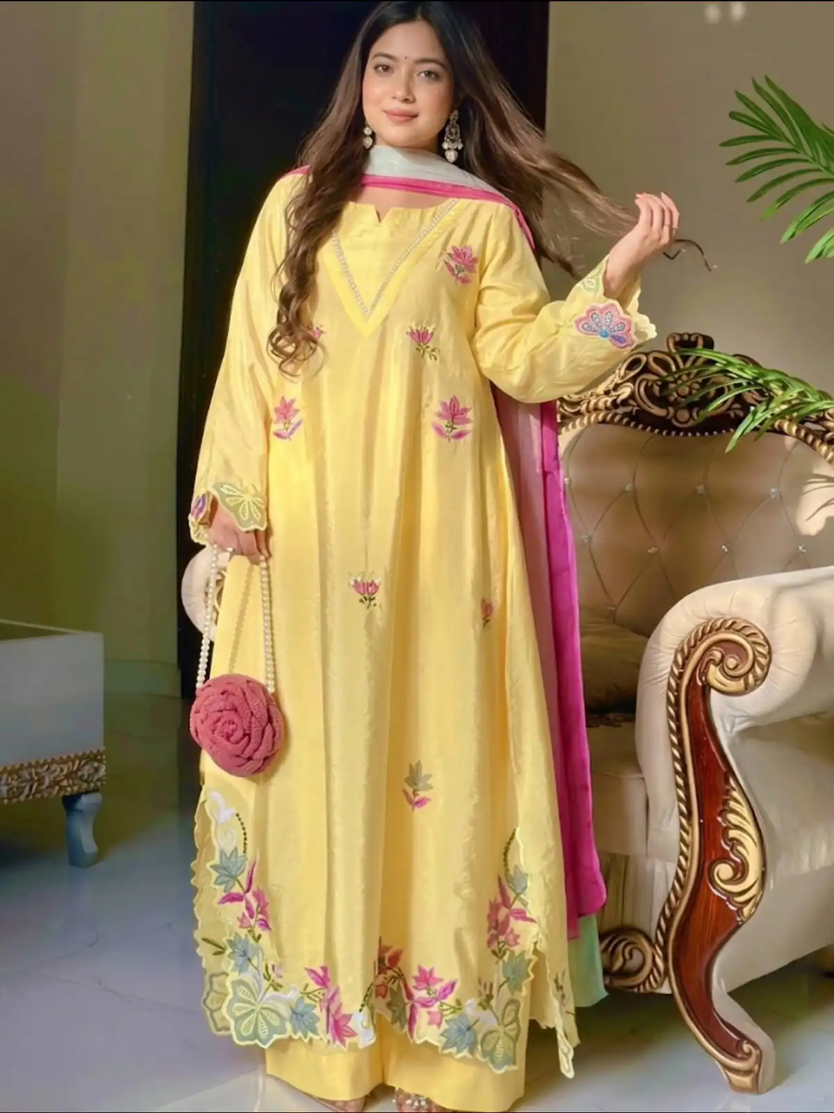 Pretty Yellow Ho Silk Sequins Work Salwar Suit