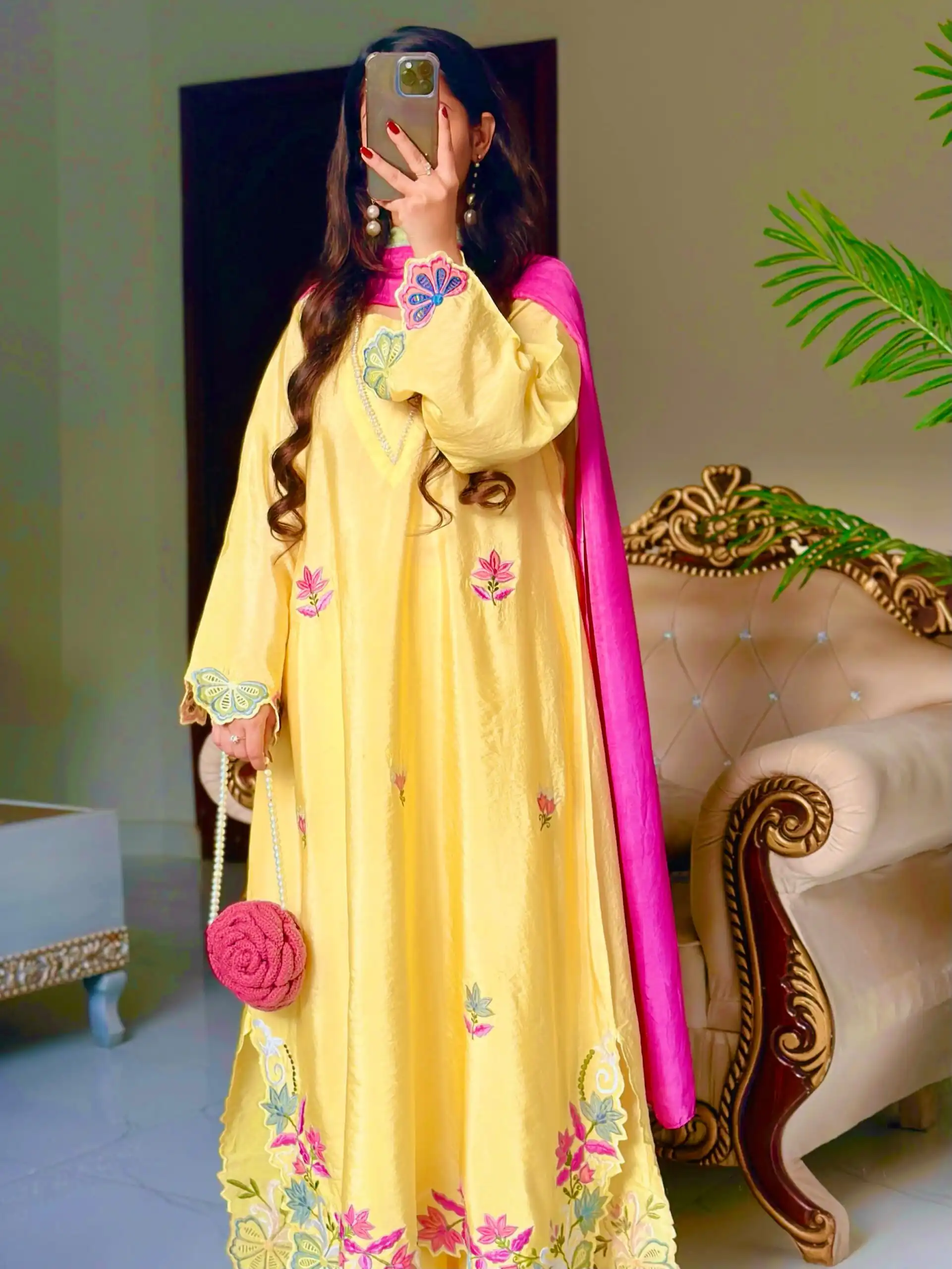 Pretty Yellow Ho Silk Sequins Work Salwar Suit