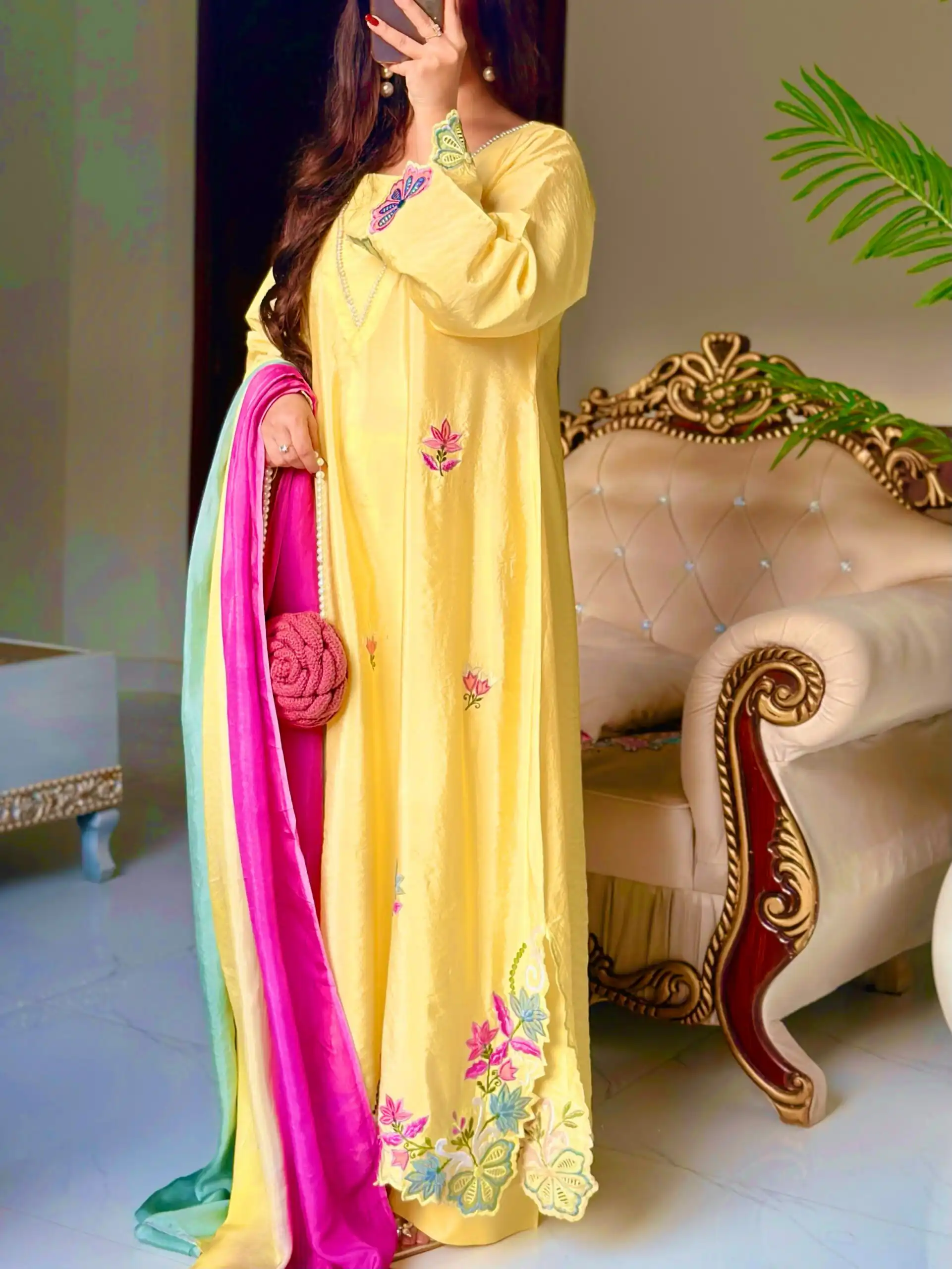 Pretty Yellow Ho Silk Sequins Work Salwar Suit